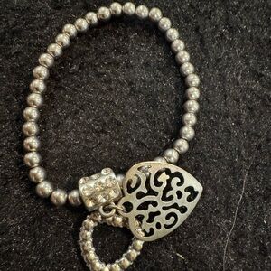 Elegant Silver Beaded Bracelet with Heart Charm